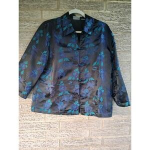 Chico's Women's Silk Blend Asian Inspired Floral And Pheasant Print Jacket Size